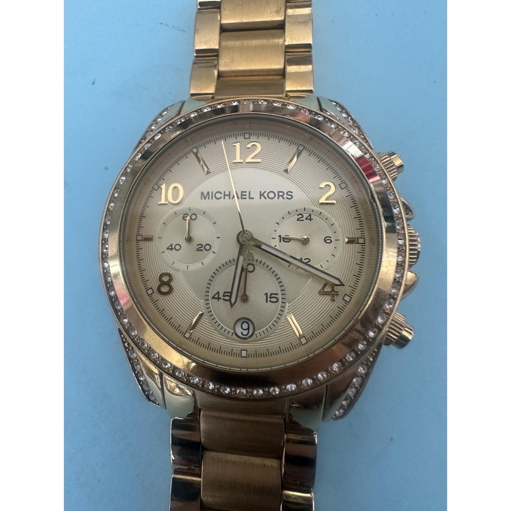 Michael Kors Watch Womens Gold Tone Chronograph Crystal Bezel MK-5166 10ATM